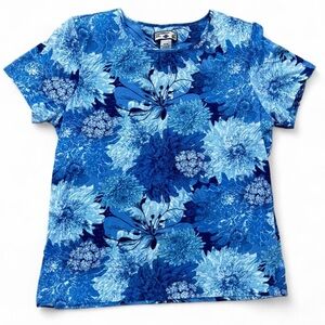 Caribbean Joe Blue Floral Short Sleeve Top